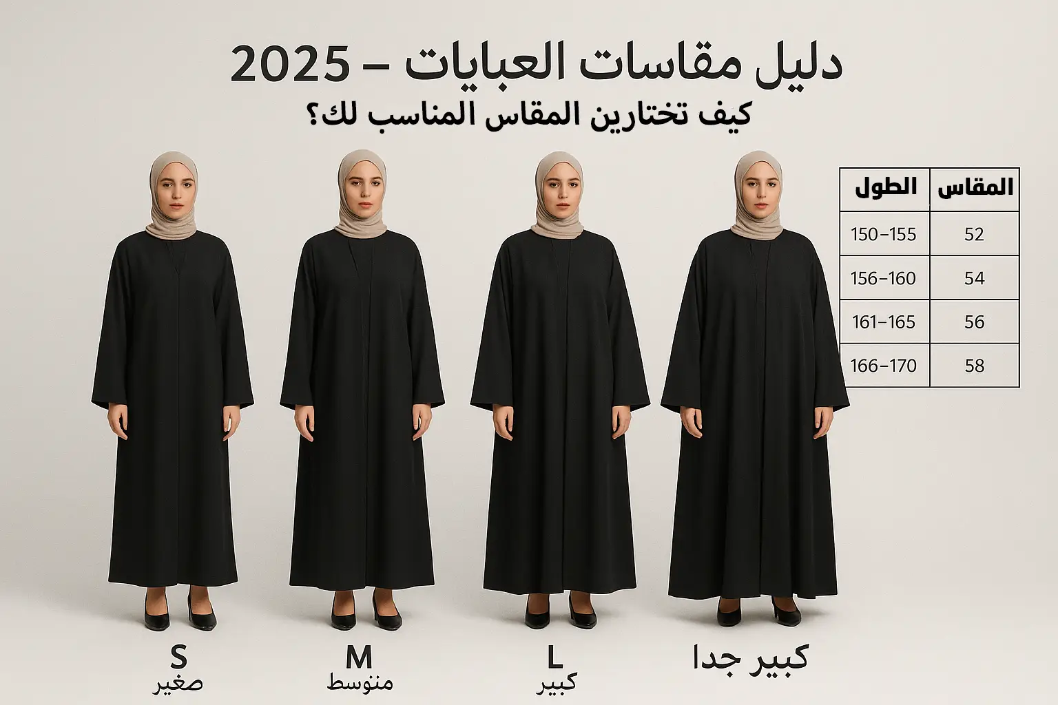 دليل مقاسات العبايات كيف تحصلين على العباية المناسبة في 2025؟